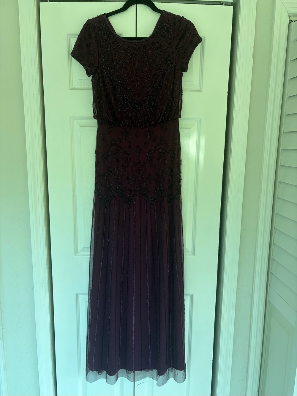 Adrianna Papell Beaded Deep Burgundy Maxi Dress